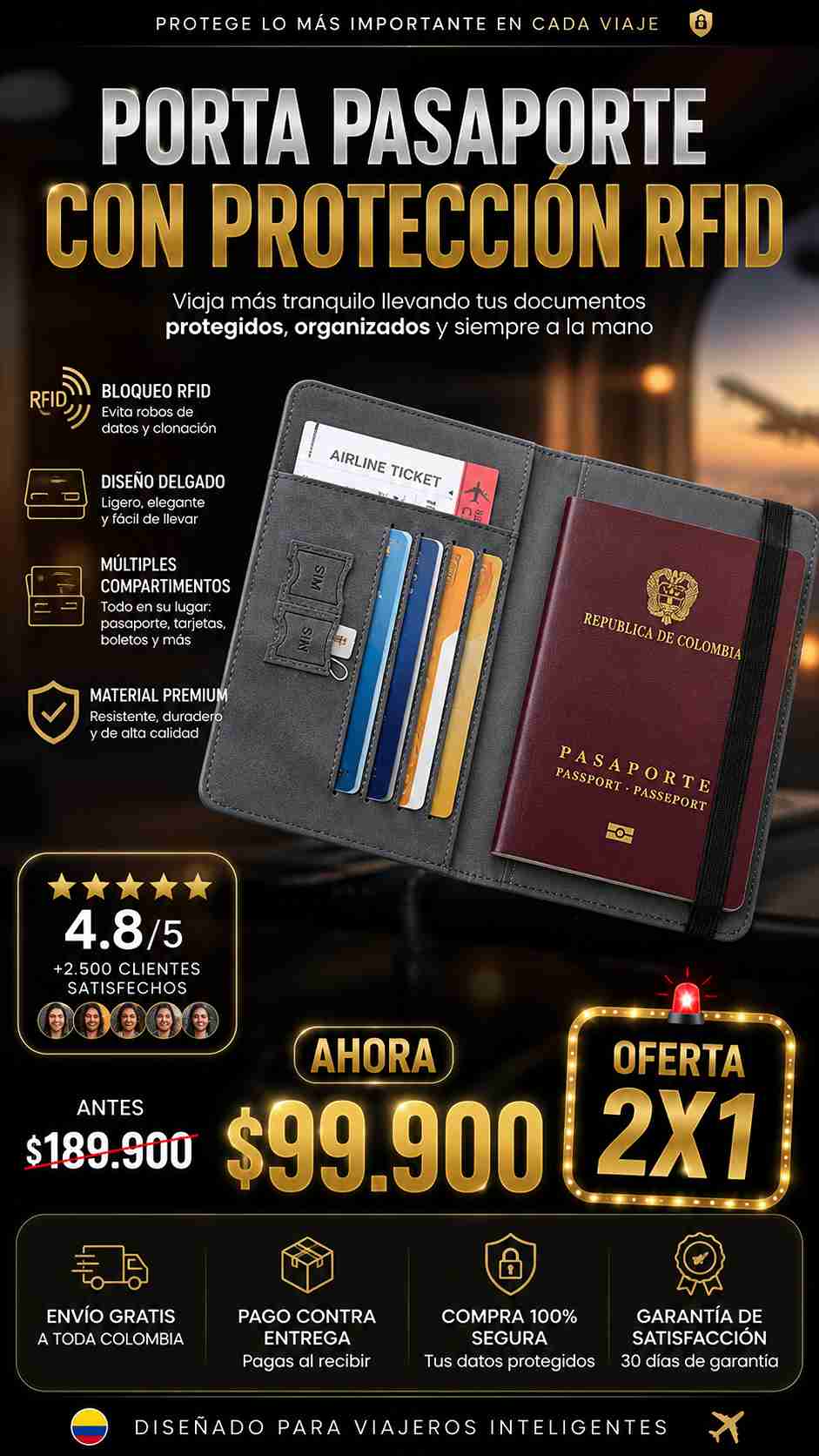 PORTA PASAPORTE CON PROTECCION RFID