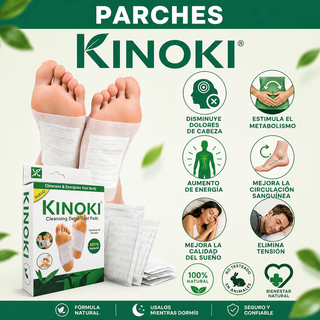 Parches desintoxicantes para pies Kinoki x10