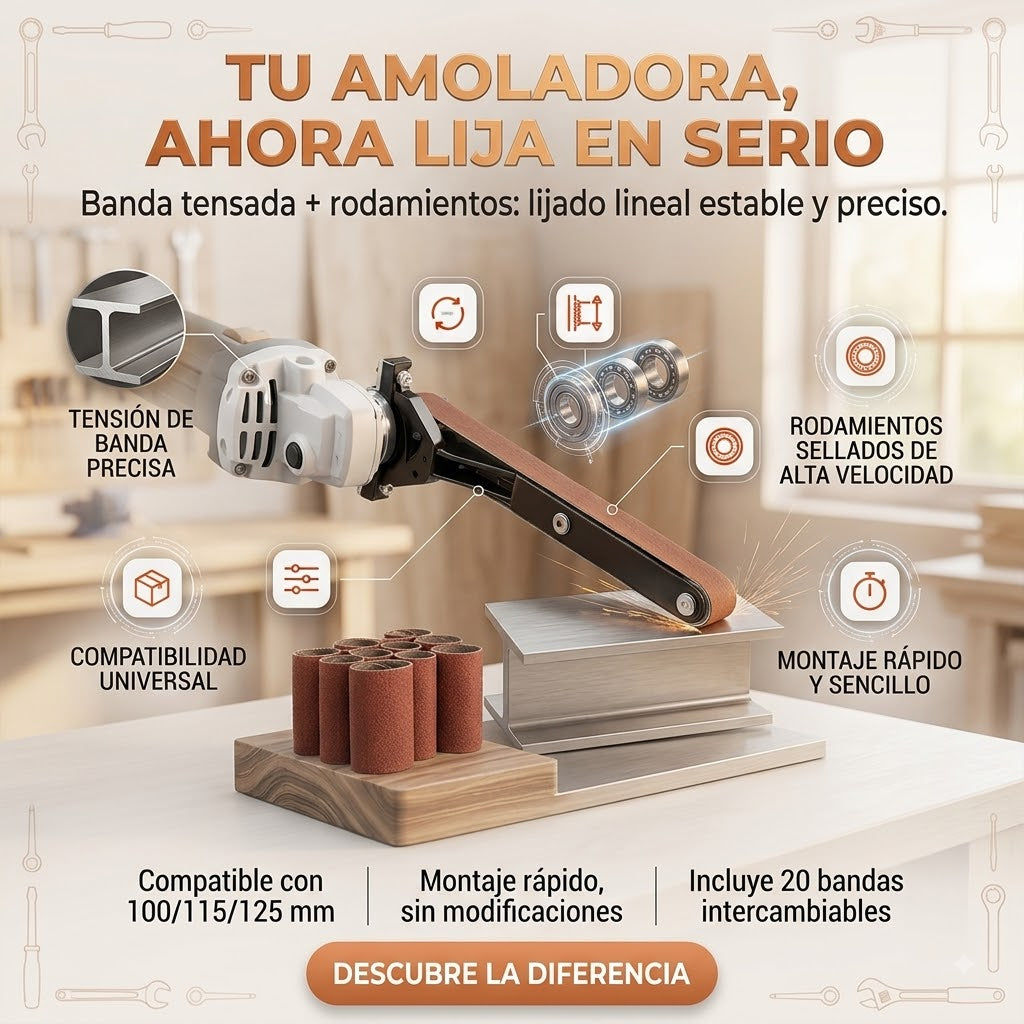 Adaptador de Lijadora de Banda ProFitGear™ + 20 Lijas Intercambiablesv